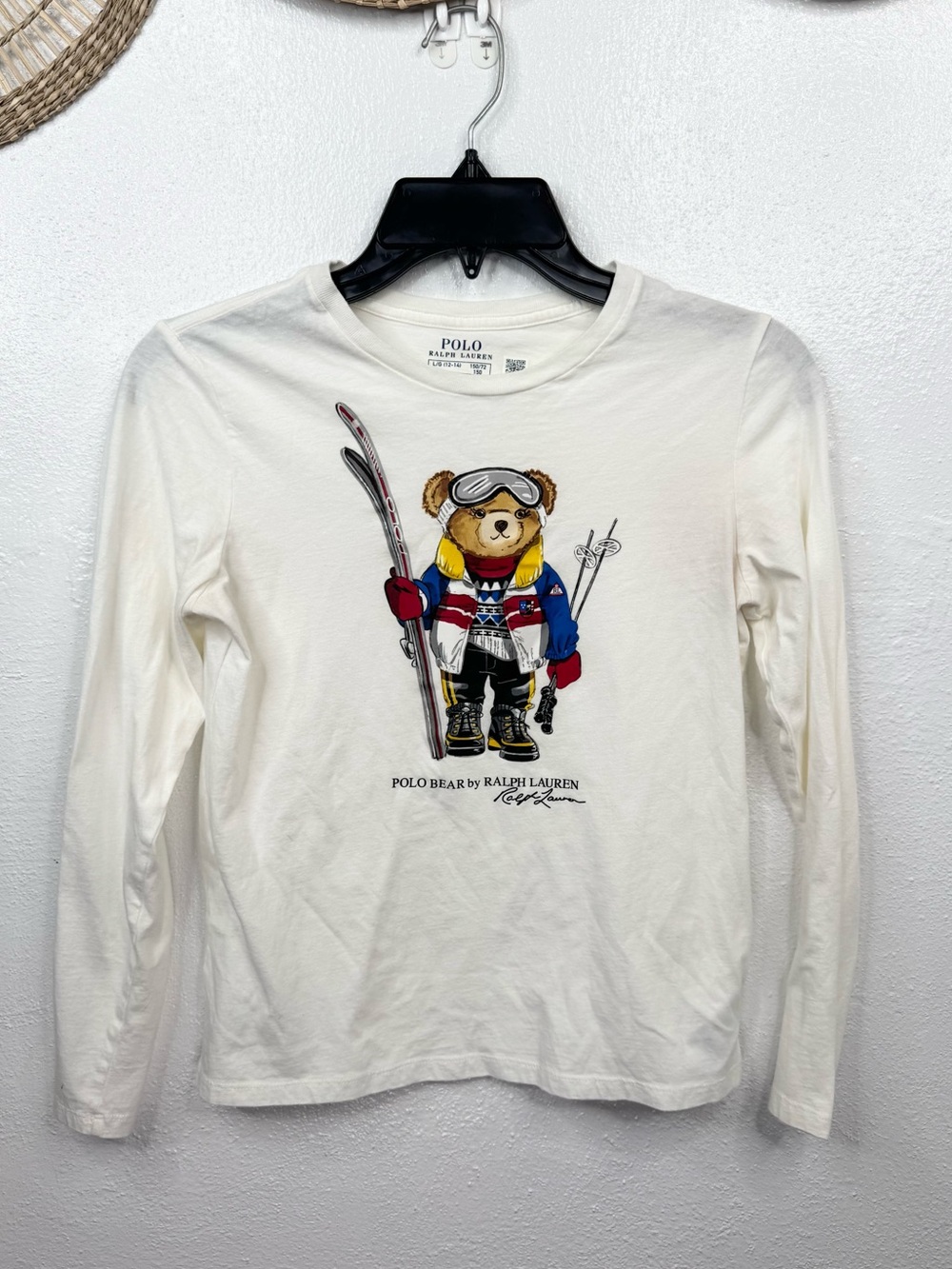 Polo Ralph Lauren Kids T-Shirt Boys Size L 12-14 White Polo Bear Ski Graphic